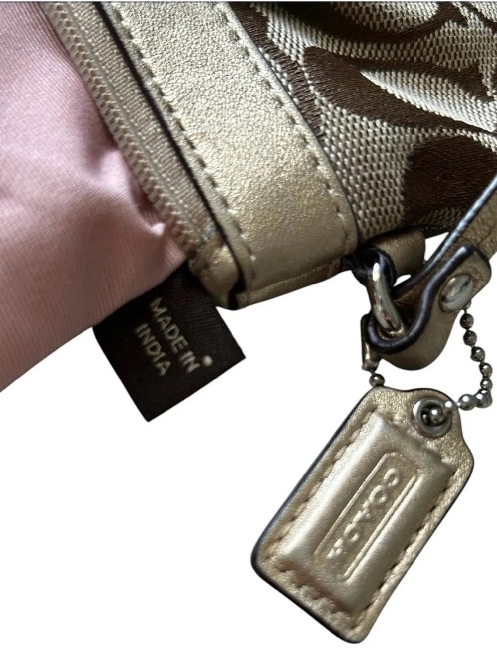 Coach Beige & Gold Signature Wristlet